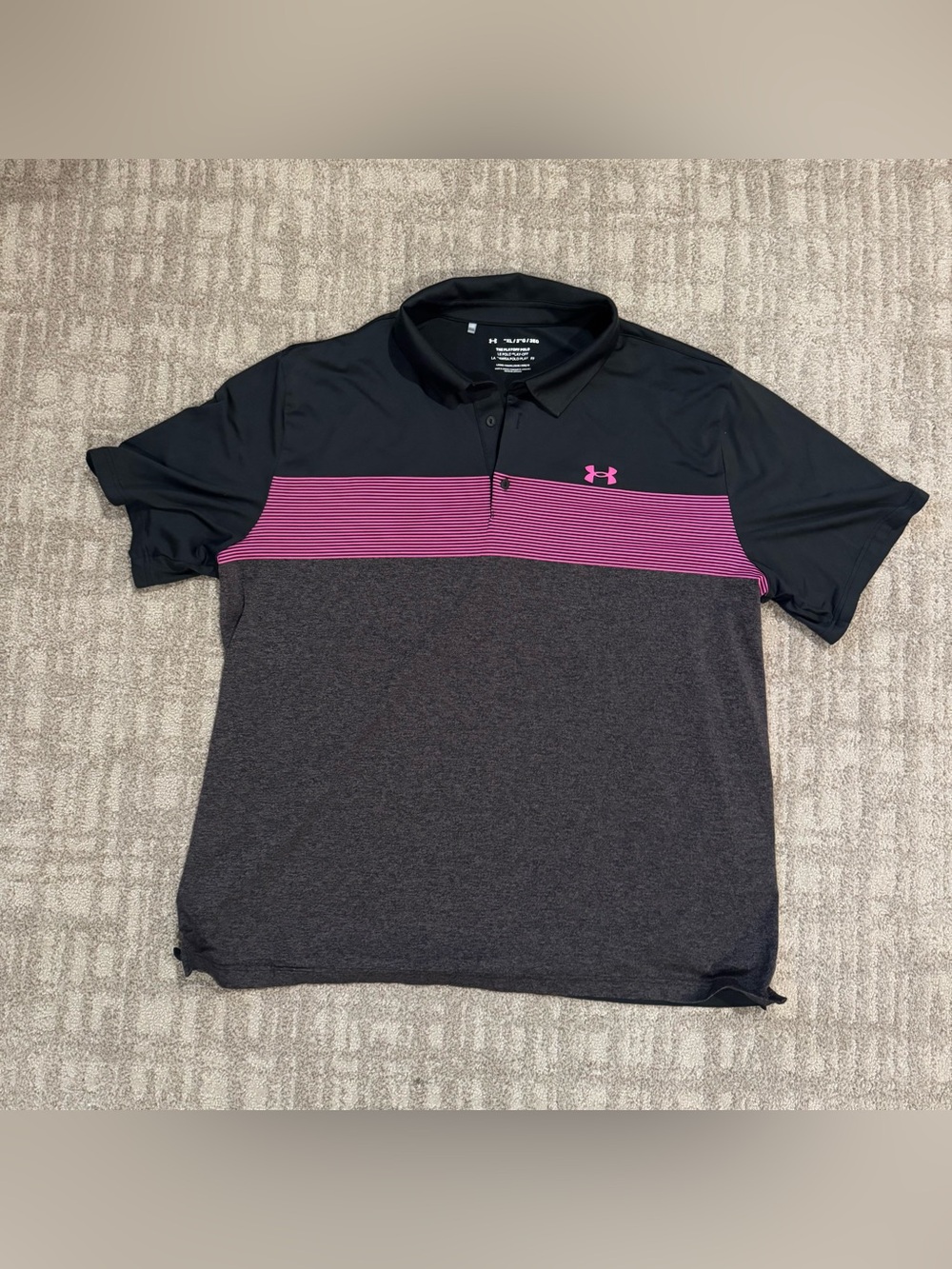 Under Armour Men’s Black Gray & Pink Colorblock Polo 3XL Golf Shirt